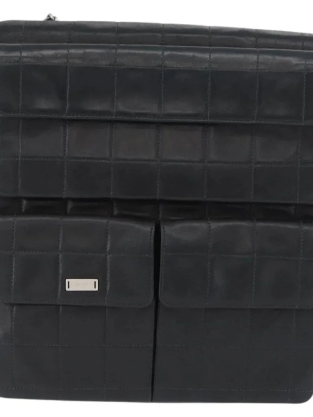 CHANEL Choco Bar Chain Shoulder Bag Lamb Skin Black Silver CC Auth bs33473